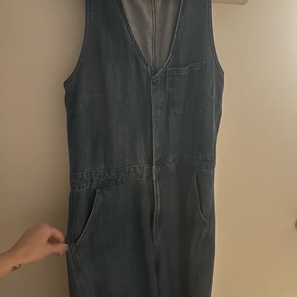 Denim Sleeveless Barrel Leg Jumpsuit SZ 12